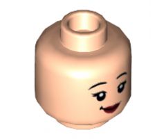 Minifigure, Head Dual Sided Female, Black Eyebrows, Dark Red Lips, Smile, Scowl with Teeth Pattern - Hollow Stud