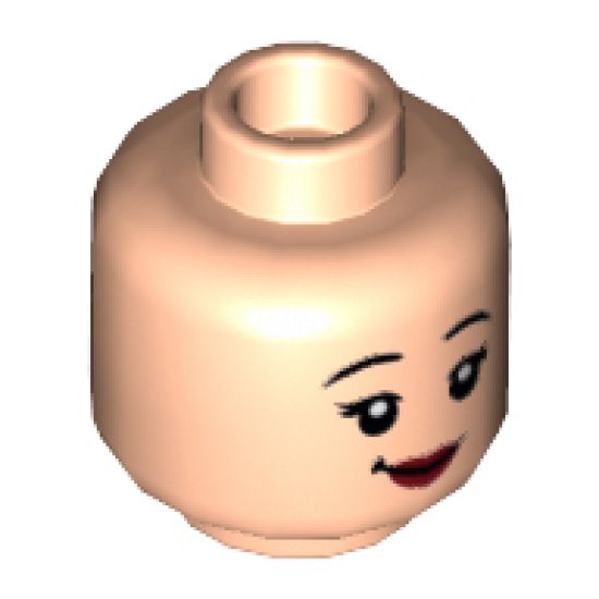 Minifigure, Head Dual Sided Female, Black Eyebrows, Dark Red Lips, Smile, Scowl with Teeth Pattern - Hollow Stud