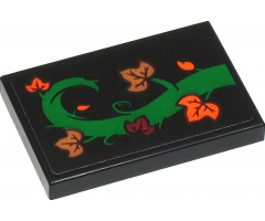 Tile 2 x 3 with Green Tree Branch with Dark Red, Orange and Medium Nougat Leaves Pattern Model Right Side (Sticker) - Set 40423