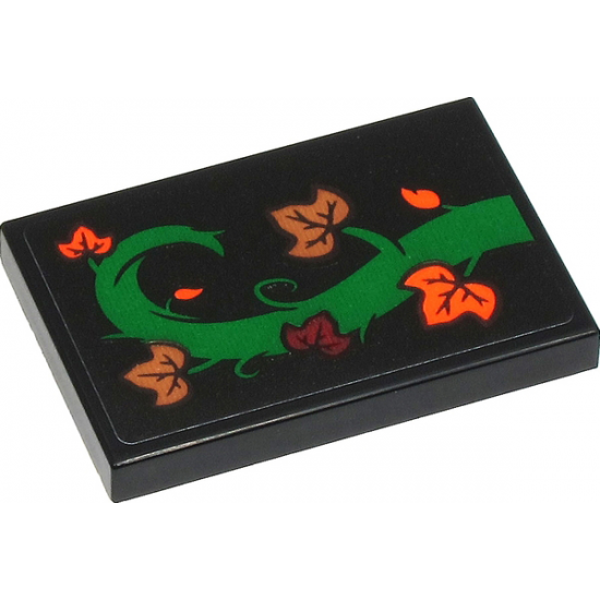 Tile 2 x 3 with Green Tree Branch with Dark Red, Orange and Medium Nougat Leaves Pattern Model Right Side (Sticker) - Set 40423