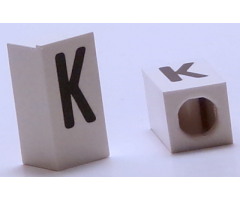 Tile, Modified 1 x 2 x 5/6 with Stud Hole in End and Black 'K' Upper Case Pattern
