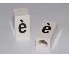 Tile, Modified 1 x 2 x 5/6 with Stud Hole in End and Black 'è' Lower Case Pattern