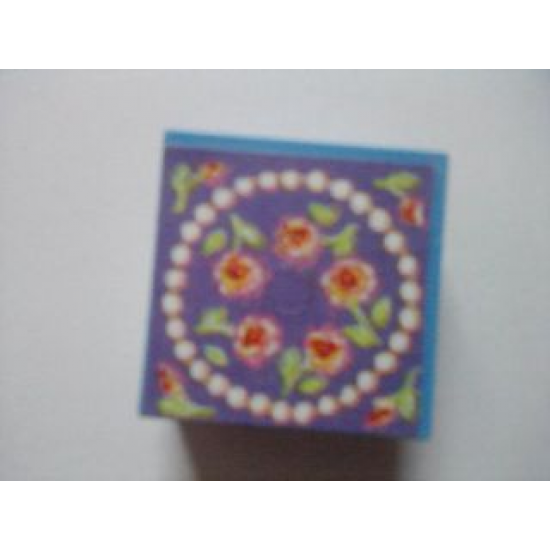 Container Box 3.5 x 3.5 x 1.3 with Hinged Lid with Necklace and Roses on Blue Background Pattern (Sticker) - Set 3114
