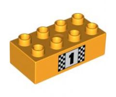 Duplo, Brick 2 x 4 with Number 1 and Black and White Checkered Pattern