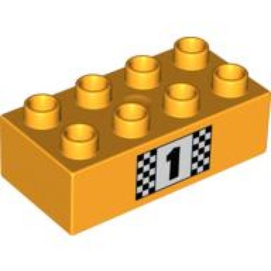 Duplo, Brick 2 x 4 with Number 1 and Black and White Checkered Pattern
