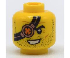 Minifigure, Head Beard Stubble Black Eyepatch with Copper and Orange Eyepiece Pattern - Hollow Stud