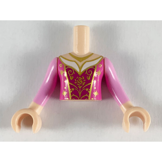 Mini Doll, Torso Friends Girl Dark Pink Dress, Magenta Front, Gold Necklace, Filigree Pattern, Light Nougat Arms with Hands with Bright Pink Sleeves