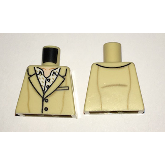 Torso Suit with Buttons and White Open Collar Shirt with Dark Tan Marks Pattern
