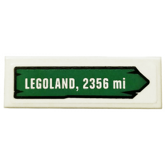 Tile 1 x 3 with 'LEGOLAND, 2356 mi' on Green Road Sign Pattern (Sticker) - Set 40353