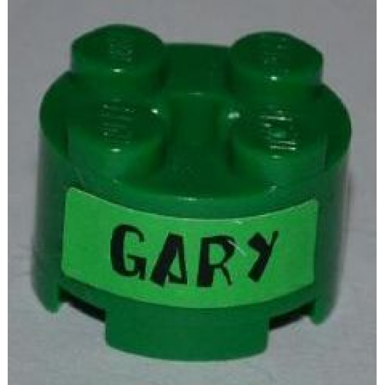 Brick, Round 2 x 2 with Axle Hole with Black 'GARY' Pattern on Both Sides (Stickers) - Set 3834