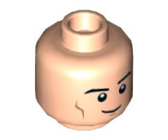 Minifigure, Head Dual Sided Black Eyebrows, Medium Nougat Cheek Lines, Grin / Firm with Red Eyes Pattern - Hollow Stud