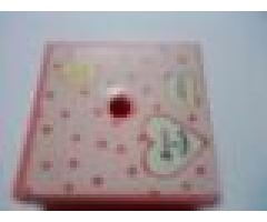 Container Box 3.5 x 3.5 x 1.3 with Hinged Lid with White Heart, 2 Yellow Fish, White Rectangle and Salmon Polka Dots Pattern (Sticker) - Set 3211