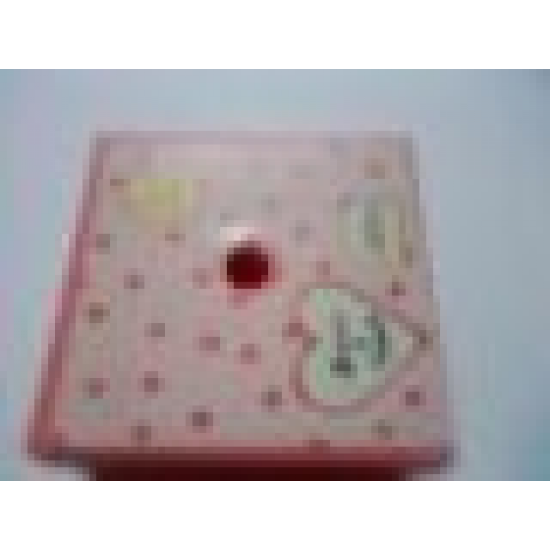 Container Box 3.5 x 3.5 x 1.3 with Hinged Lid with White Heart, 2 Yellow Fish, White Rectangle and Salmon Polka Dots Pattern (Sticker) - Set 3211