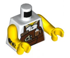 Torso Reddish Brown Apron with Cup, 'LARRY' Name Tag, Straps Pattern / Yellow Arm Left / Yellow Arm Right with Black Tattoo Pattern / Yellow Hands