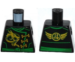 Torso Ninjago Robe with Gold Dragon, Green Sash and Ninjago Logogram 'Energy' and Wings on Reverse Pattern