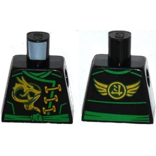 Torso Ninjago Robe with Gold Dragon, Green Sash and Ninjago Logogram 'Energy' and Wings on Reverse Pattern