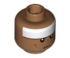 Minifigure, Head White Headband, Reddish Brown Cheek Lines, Black Stubble Pattern - Hollow Stud