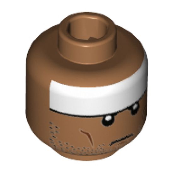 Minifigure, Head White Headband, Reddish Brown Cheek Lines, Black Stubble Pattern - Hollow Stud
