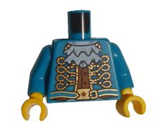 Torso Jacket with Gold Filigree Piping, White Ruffle and Dark Orange Vest Pattern / Dark Turquoise Arms / Yellow Hands