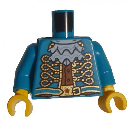 Torso Jacket with Gold Filigree Piping, White Ruffle and Dark Orange Vest Pattern / Dark Turquoise Arms / Yellow Hands