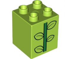 Duplo, Brick 2 x 2 x 2 with Green Stem and 4 Black Outlined Leaves Pattern (10819)