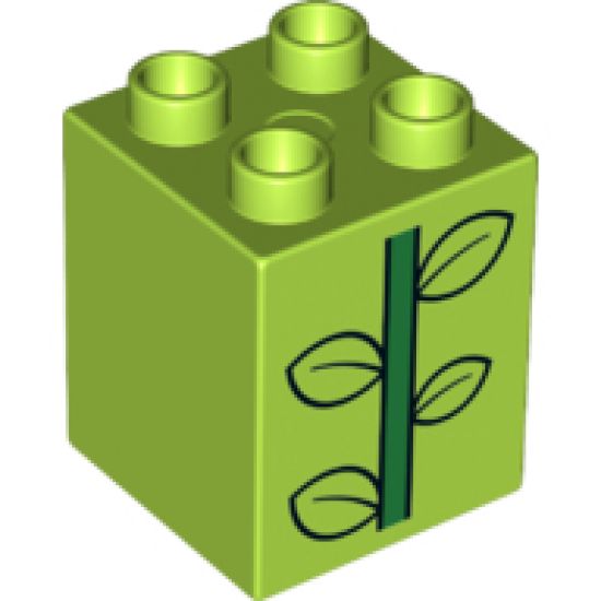 Duplo, Brick 2 x 2 x 2 with Green Stem and 4 Black Outlined Leaves Pattern (10819)