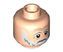 Minifigure, Head Dual Sided Gray Eyebrows, Beard, Moustache, White Pupils, Slight Smile / Sad Pattern (SW Lor San Tekka) - Hollow Stud