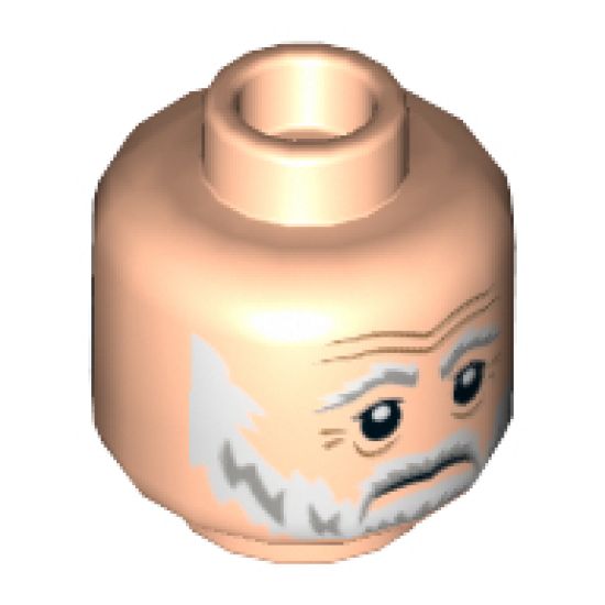 Minifigure, Head Dual Sided Gray Eyebrows, Beard, Moustache, White Pupils, Slight Smile / Sad Pattern (SW Lor San Tekka) - Hollow Stud