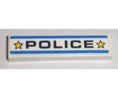 Tile 1 x 4 with Black 'POLICE', Yellow Stars and Blue Stripes Pattern (Sticker) - Set 8211