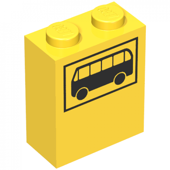 Brick 1 x 2 x 2 with Inside Axle Holder with Black Bus Pattern