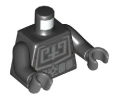 Torso Ninjago Silver Breastplate, Belt and Circle Emblem on Reverse Pattern / Black Arms / Dark Bluish Gray Hands