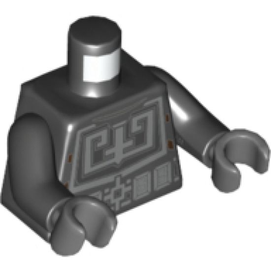 Torso Ninjago Silver Breastplate, Belt and Circle Emblem on Reverse Pattern / Black Arms / Dark Bluish Gray Hands