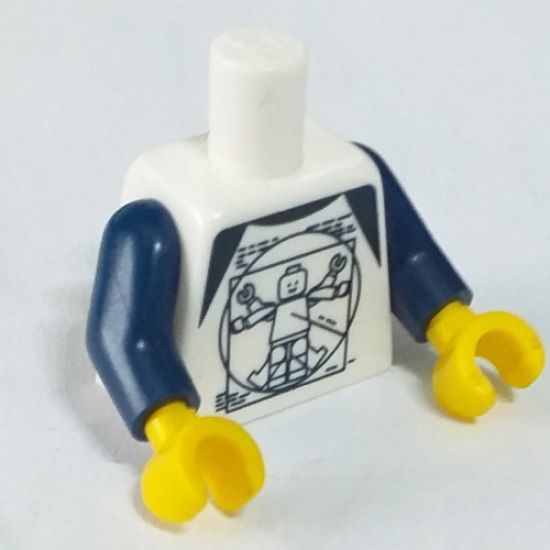 Torso with Dark Blue Vitruvian Minifigure Pattern (BAM) / Dark Blue Arms / Yellow Hands