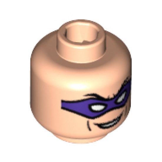 Minifigure, Head Male Purple Eye Mask with Eye Holes, Black Eyebrows and Smile Pattern (The Riddler) - Blocked Open Stud