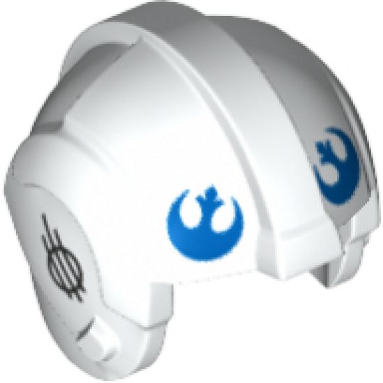 Minifigure, Headgear Helmet SW Rebel Pilot with Blue Rebel Logo and Black Stripes with Circle on Sides Pattern