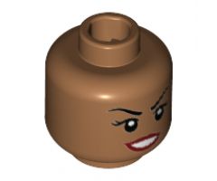 Minifigure, Head Female Black Eyebrows, Eyelashes, Beauty Mark Under Left Eye, Dark Red Lips Pattern - Hollow Stud