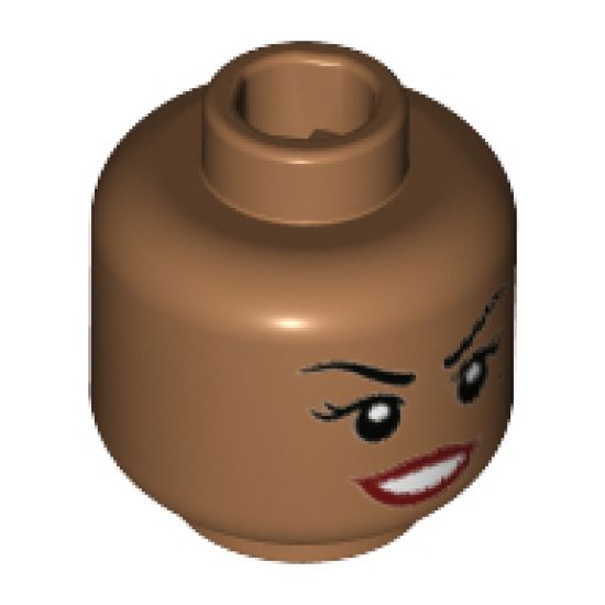Minifigure, Head Female Black Eyebrows, Eyelashes, Beauty Mark Under Left Eye, Dark Red Lips Pattern - Hollow Stud