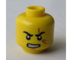 Minifigure, Head Male Stern Black Eyebrows, White Pupils, Frown, Scar Across Left Eye, Gritted Teeth Pattern - Hollow Stud