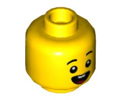 Minifigure, Head Dual Sided Child Black Eyebrows, Open Mouth Smile with Teeth and Tongue / Surprised Pattern - Hollow Stud