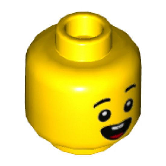 Minifigure, Head Dual Sided Child Black Eyebrows, Open Mouth Smile with Teeth and Tongue / Surprised Pattern - Hollow Stud
