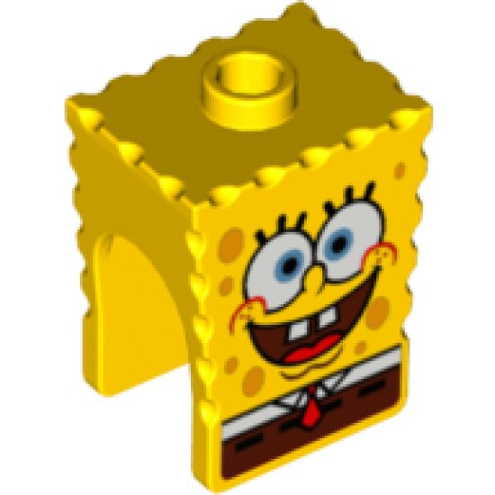 Minifigure, Head, Modified SpongeBob SquarePants with Open Smile Pattern