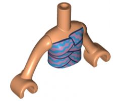 Mini Doll, Torso Friends Girl Bright Pink Top and Dark Azure Waves Pattern, Nougat Arms with Hands