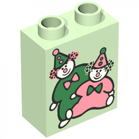 Duplo, Brick 1 x 2 x 2 with Two Clowns Pattern