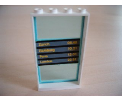 Window 1 x 4 x 6 Frame with 3 Panes, Fixed Glass with Trans-Light Blue Glass with Train Schedule Pattern Inside (Sticker) - Set 4532
