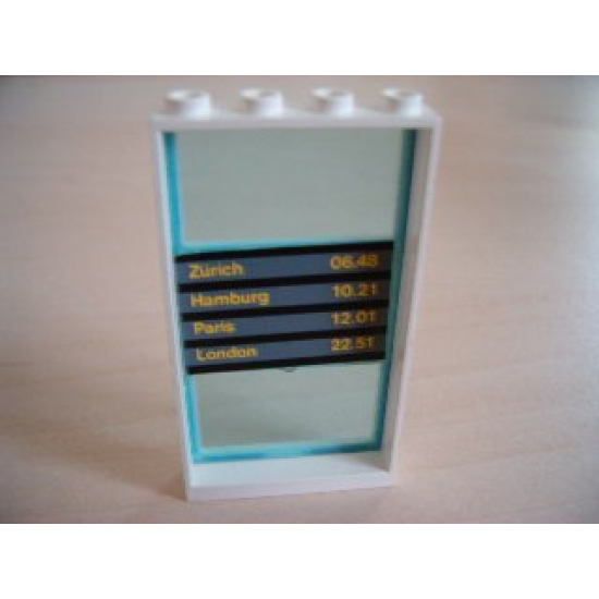 Window 1 x 4 x 6 Frame with 3 Panes, Fixed Glass with Trans-Light Blue Glass with Train Schedule Pattern Inside (Sticker) - Set 4532