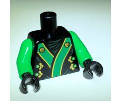 Torso Ninjago Robe with Green and Gold Sash Pattern / Green Arms / Black Hands