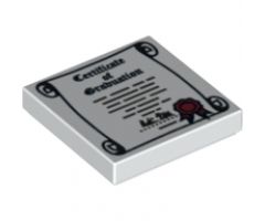 Tile 2 x 2 with 'Certificate of Graduation' and Red Ribbon on Scroll Pattern