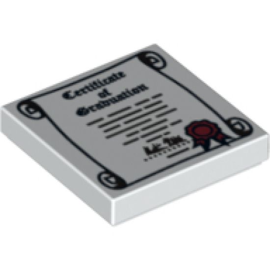 Tile 2 x 2 with 'Certificate of Graduation' and Red Ribbon on Scroll Pattern