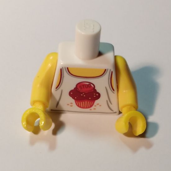 Torso, Tank Top with Dark Red 'STUD' Muffin Pattern / Yellow Arms / Yellow Hands