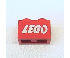 Brick 1 x 2 with Lego Logo Open O Style White without Black Outline Pattern (Samsonite)